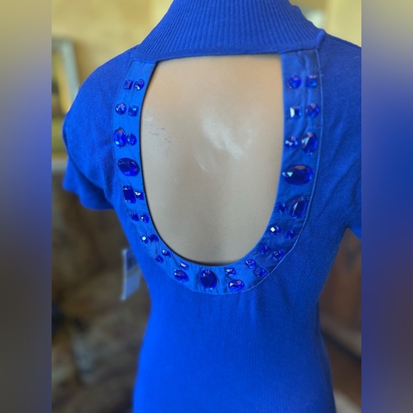 Y2K Open Back Embellished Knit Turtleneck Knit Top NWT - Picture 5 of 7